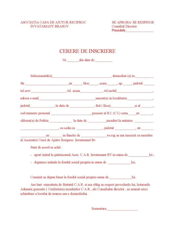 Cerere de înscriere